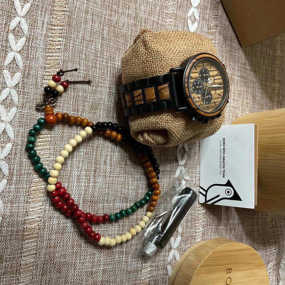 BOBO BIRD Wooden Chronograph Watch Men’s NEW in Box – Dad Message Gift - Picture 2 of 5